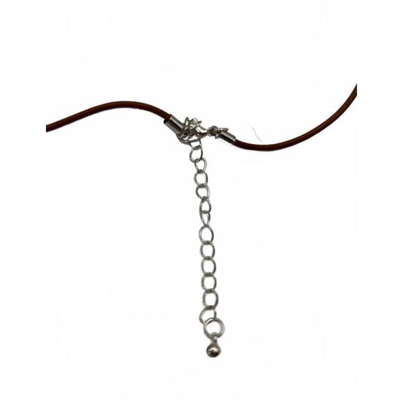 Southwest Silver and Turquoise Sunburst Pendant Necklace on Brown Cord - Picture 6 of 7